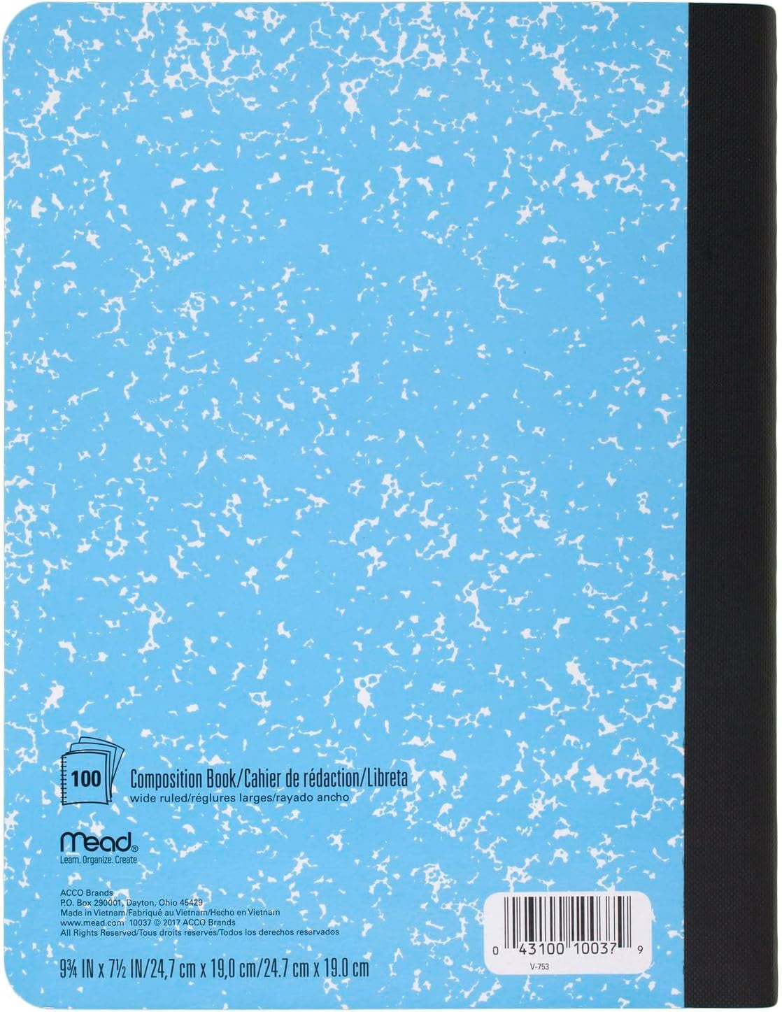 Composition Notebook, Wide Ruled 7.5" X 9.75" Paper, 100 Sheets, Assorted Colors, 6 Pack (950054-ECM)