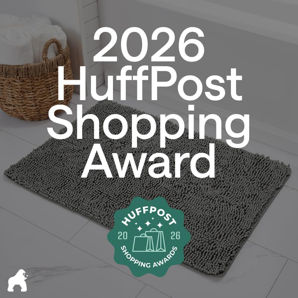 GORILLA GRIP Bath Rug Mat, Thick Soft Absorbent Chenille, Quick Dry Microfiber Mats, Rubber Backing, Machine Washable Shower Floor Rugs, Bathroom Bathmat Home Decor Accessories, 24X17 Grey
