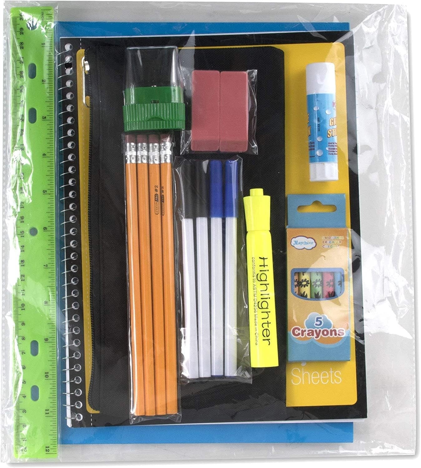 Backpack with School Supplies for Kids - 20 Piece Back to School Supplies with 17" Backpack (Black)