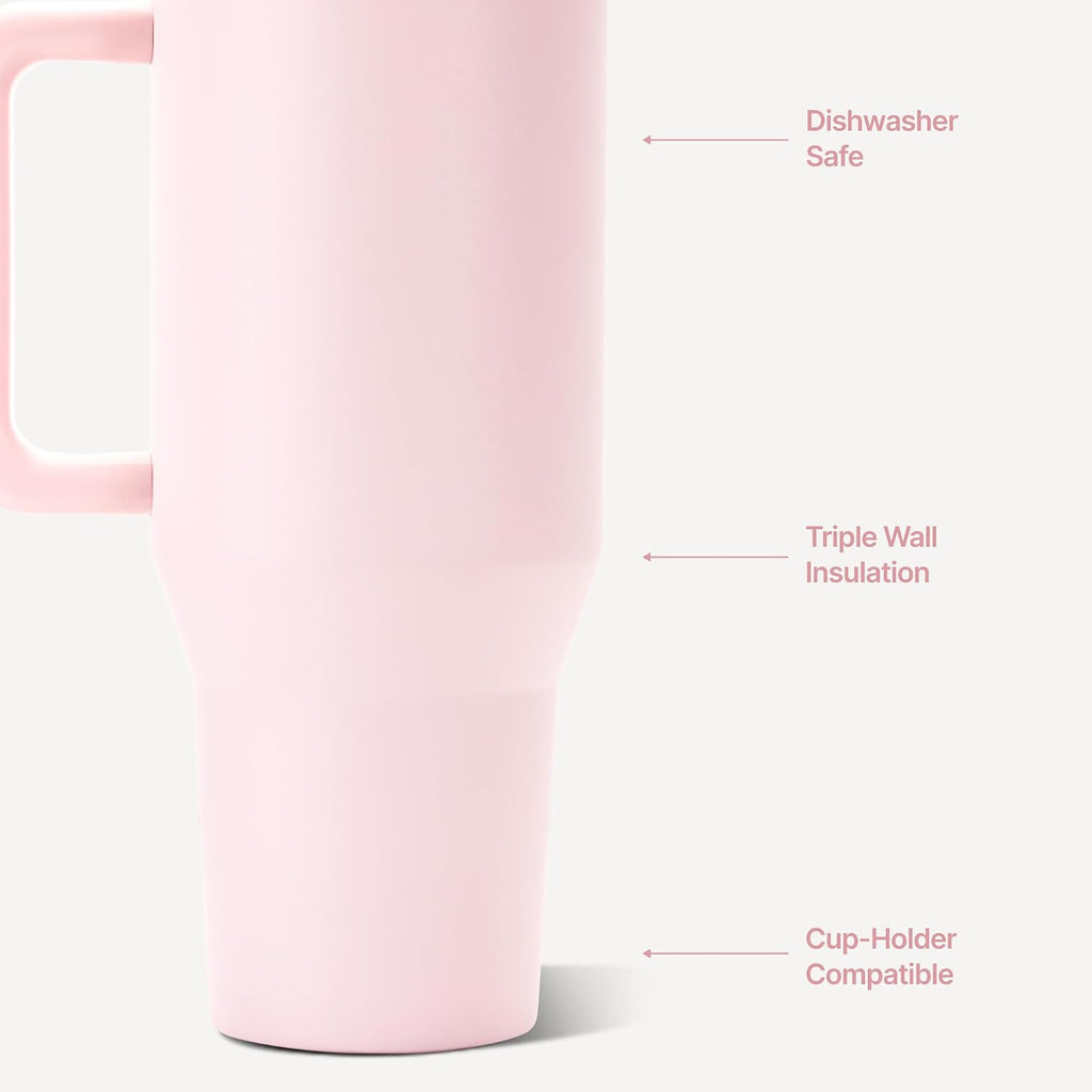 Traveler 40Oz, Insulated Tumbler with Handle & Straw, Pink Sand