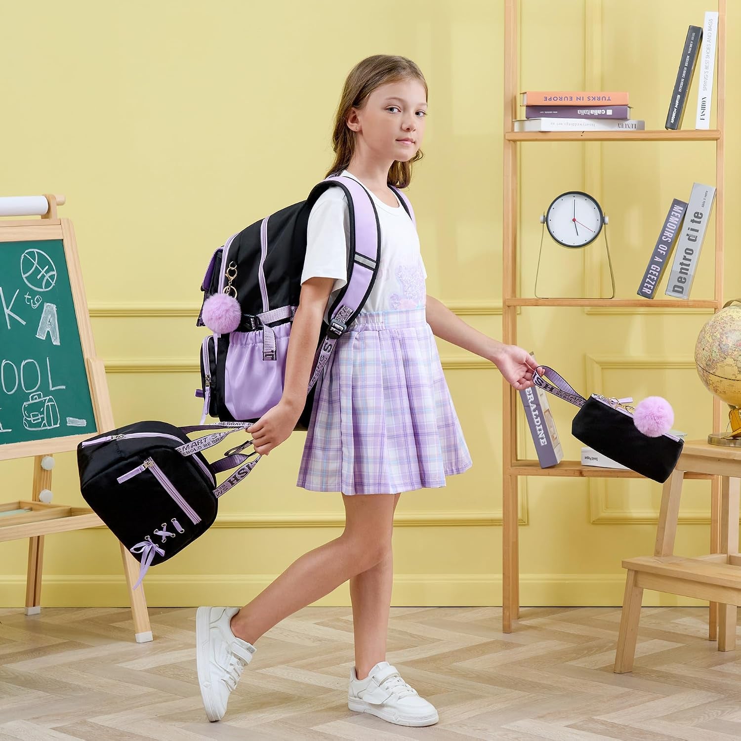 Backpack for Girls, 3 PCS Waterproof Girls Backpack with Lunch Box | W/ Pencil Case, Kid Backpacks for Teen Girl Kindergarten Elementary Middle High School Student Back to School Kid Bookbag Set