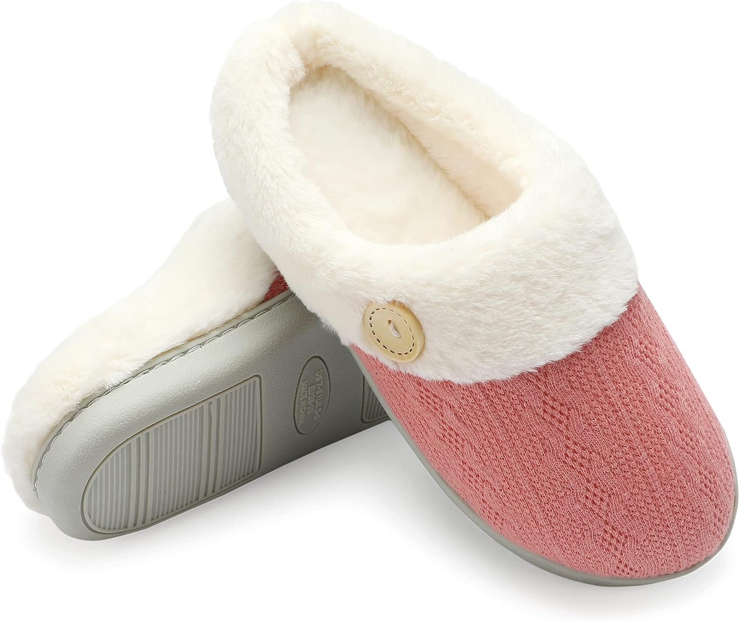 Womens Slipper Warm Comfy Memory Foam House Slippers Knitted Shoes Faux Fur Lined Anti-Skid Rubber Sole Bedroom Cozy Indoor Outdoor Slippers