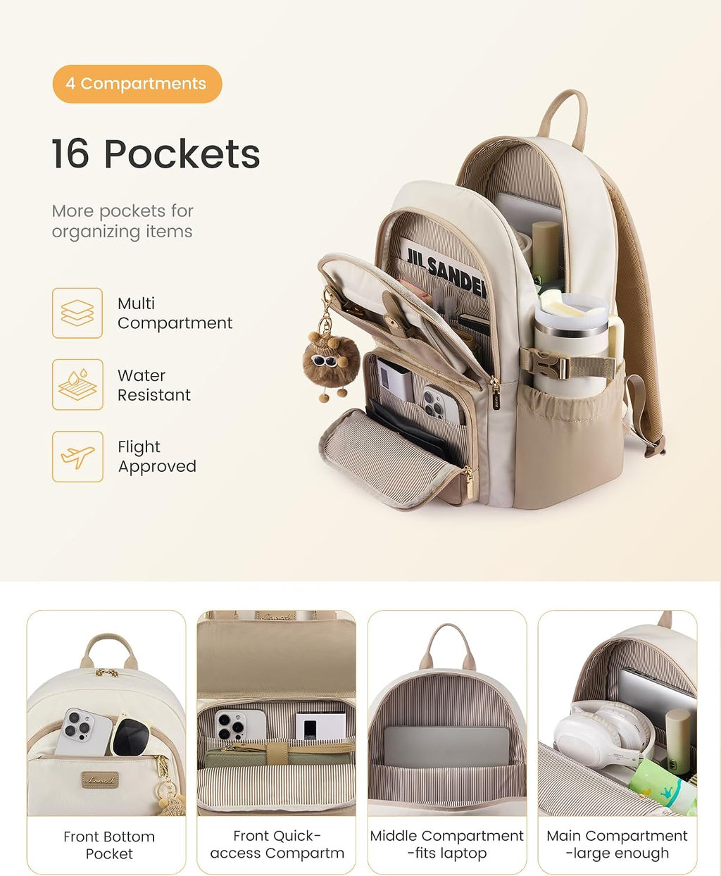 School Backpack for Girls, Bookbag with 15.6" Laptop Compartment | Cute Aesthetic Backpack with Anti-Theft Pocket & 40Oz Water Bottle Holder Lightweight Waterproof Back to School Bookbag